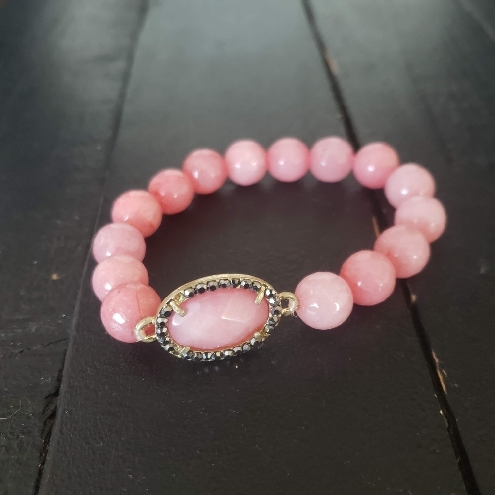 Pink Glass Beaded Bracelet Beads Women's Jewelry Pave Stone Accessory